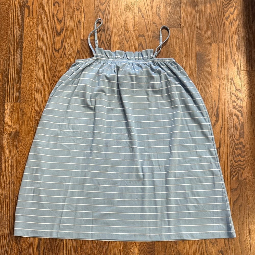 LAKE Pajamas Pima Ruffle Nightgown in Serene Blue Boating Stripe